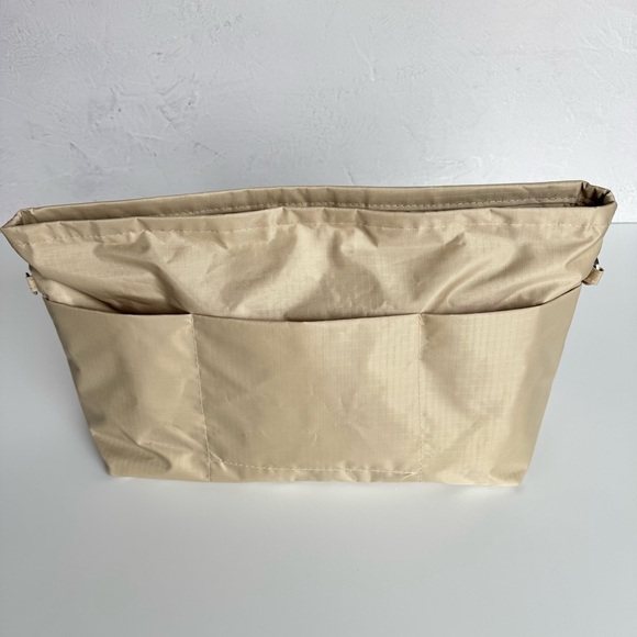 HANDBAG ORGANIZER INSERT Large Nylon Beige Zipper Pockets Neutral Lightweight - Picture 4 of 14